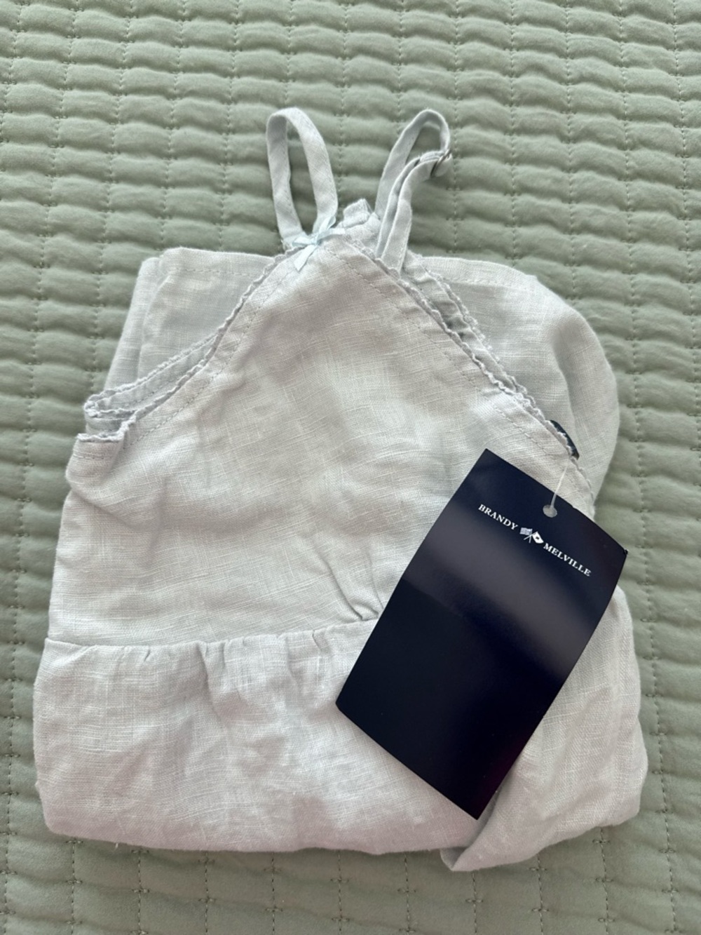 brandy melville light blue linen babydoll camisole tank top NWT